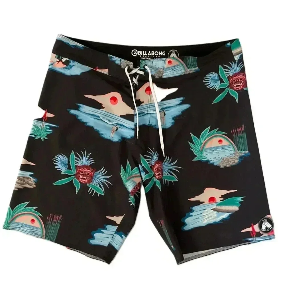 Billabong‎ Mens Black Patterned Drawstring Boardshorts Swim Trunks Size 36
